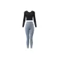 Starburst Black Long-Sleeved Top+Gray Lake Blue Pants