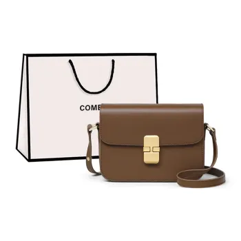 COMELY Cow Leather Bonded Synthetic Leather Tofu Bag Shoulder Bag Crossbody Bag Regular Women's Dark Coffee