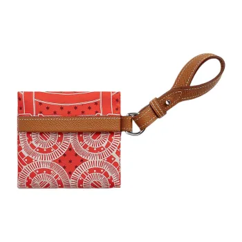HERMES Silk Coin Purse Women's Orange Gold