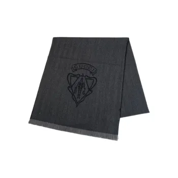 GUCCI Wool Knit Scarves Unisex Gray