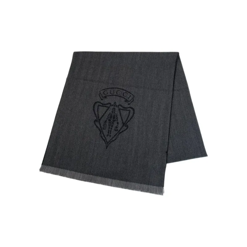 GUCCI Wool Knit Scarves Unisex Gray-0