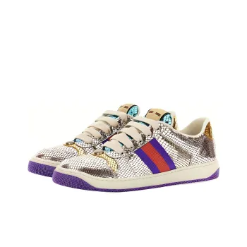 GUCCI Screener Skateboard Shoes Women's Silver Purple