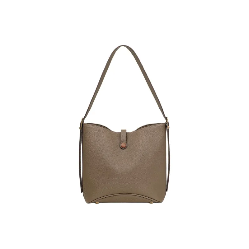 MILLIE'S Cow Leather Patchwork Synthetic Leather Shoulder Bag Medium Size Women's Elephant Gray/Brown-3
