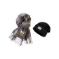 Vintage Scarf-Blue+Large Head Circumference Knitted Hat-Black