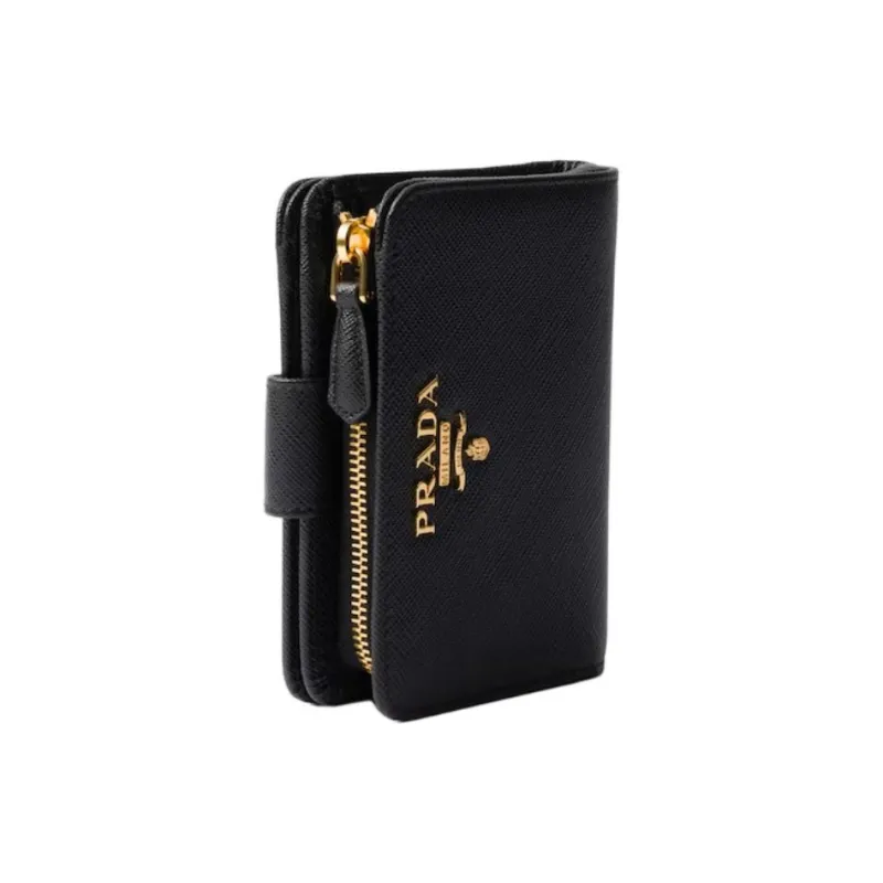 PRADA Saffiano Leather Wallet Women's Black/Hibiscus Red-4