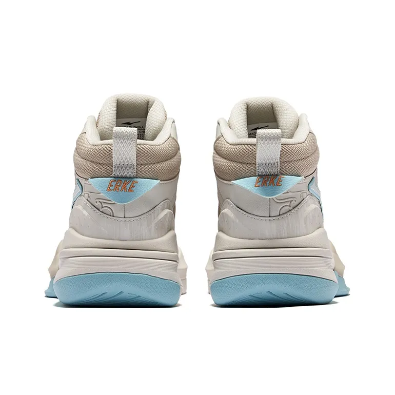 Erke Tang Palace Night Garden 3V2 Skateboard Shoes Women's Mid Top Beige Blue-4