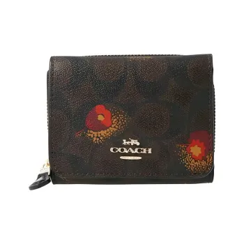 COACH Trifold Wallet PVC Coated With Leather Wallet Mini Women's Brown