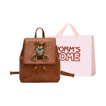 Worm's Home PU Backpack Women's Black/Beige/Coffee/Brown