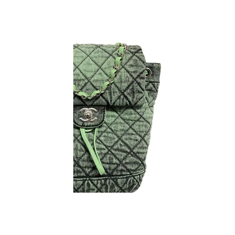 CHANEL Denim Backpack Women's Green-2