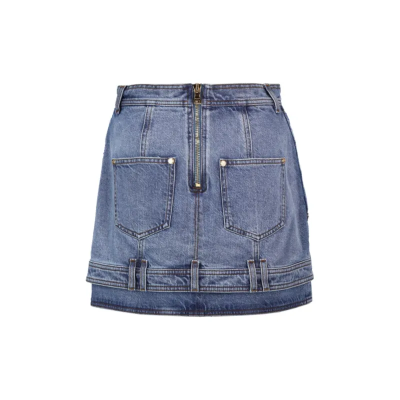 BALMAIN Denim Short Skirts Women's Blue-1