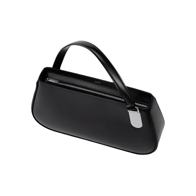 TAD FAB Smooth Cow Leather Handbag Medium Size Unisex Black/White-1