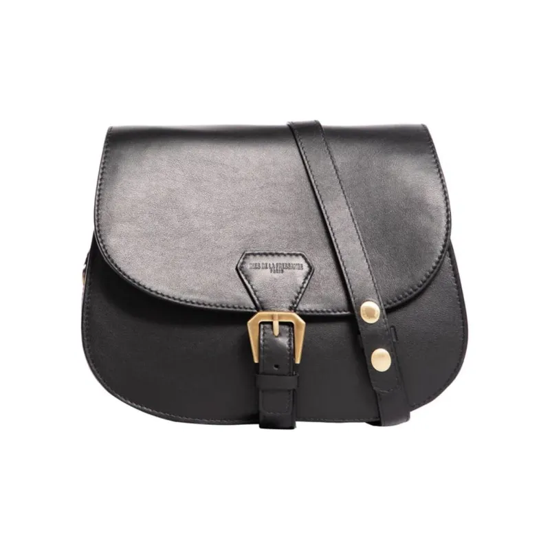 INES DE LA FRESSANGE Cow Leather Messenger Bag, Crossbody Bag, Shoulder Bag Women's Black-0