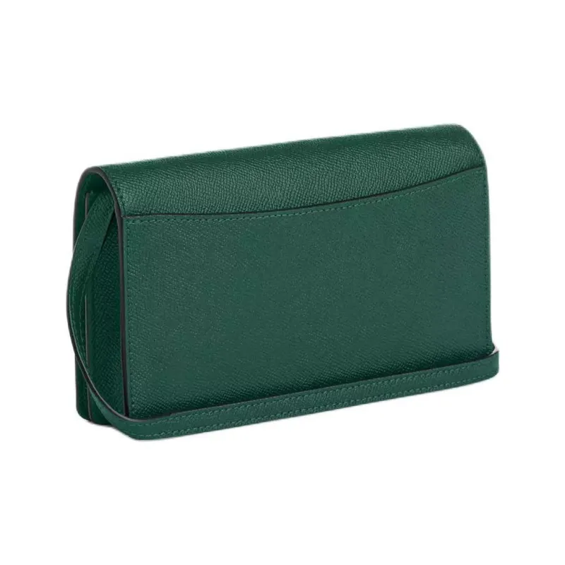 COACH Anna Cross Grain Leather Clutch, Crossbody Bag, Shoulder Bag Trumpets Women's Green-1