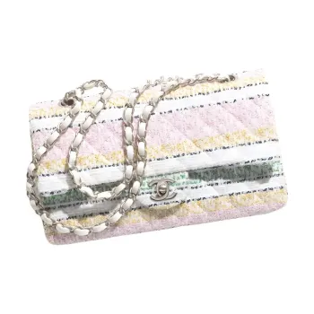 CHANEL Classic Flap CF Fabric One Shoulder Handbag Women's Light Pink Multicolor