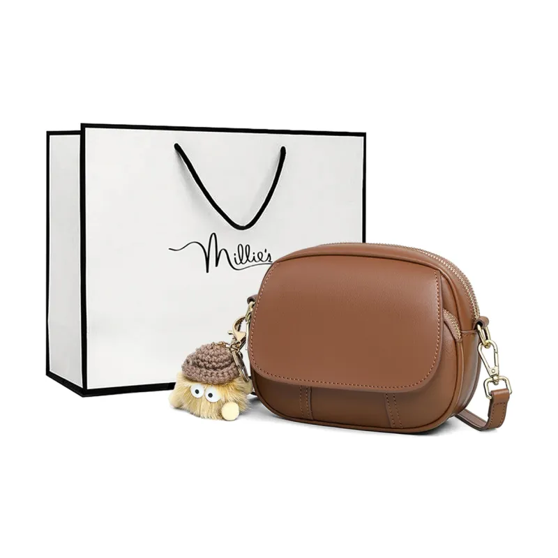 MILLIE'S Cow Leather Underarm Shoulder Bag Crossbody Bag Dome Bag Regular Women's White & Coffee/Coffee-4