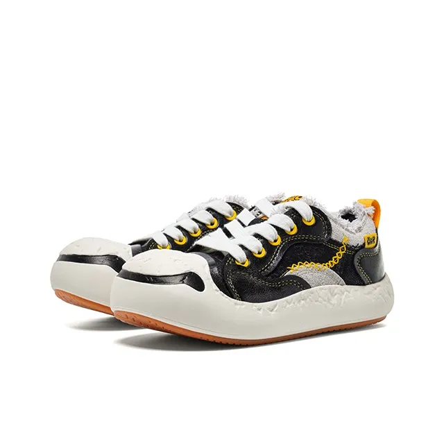 OLD ORDER Height Increasing Wear Resistant Low Top Canvas Shoes Unisex Black White-1