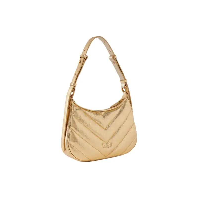 PINKO Half Moon Series Goatskin Crescent-Shaped Handbag Shoulder Bag Small Size Women's Gold-1