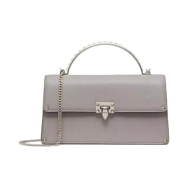 Valentino ROCKSTUD Calfskin Shoulder Bag, Crossbody Bag, Handbag Mini Women's Gray-0