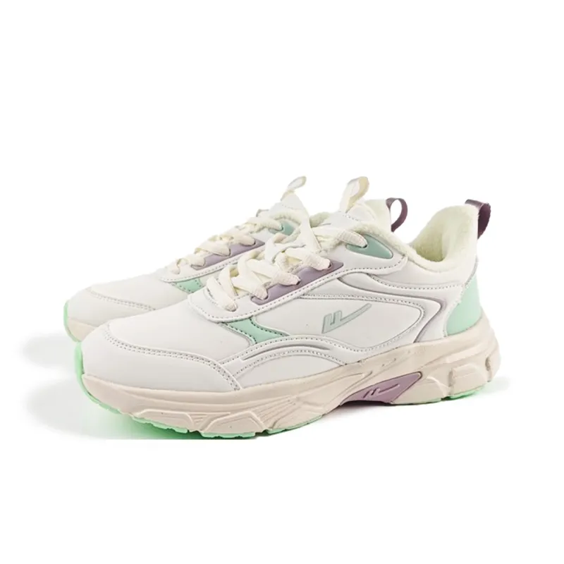 Warrior Anti-Slip And Wear-Resistant Warm Low-Top Chunky Sneakers Women's White Light Purple Green-1