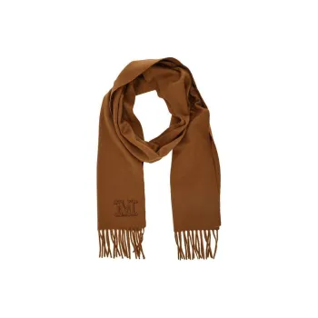 MaxMara Logo Embroidered Fringed Edge Scarf