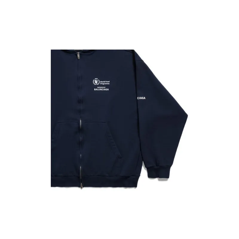 Balenciaga WFP Zip Up Medium Fit In Archetype Fleece Jackets Coats Regular Fit Unisex Dark Blue-4