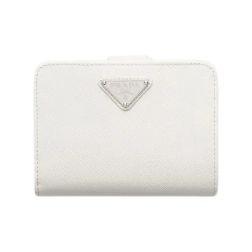 PRADA Saffiano Leather Wallet Small Size Women's White
