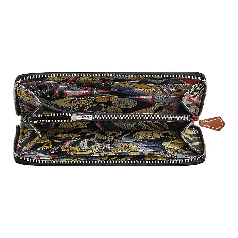 HERMES Silk'In Evercolor With Barenia Calfskin Wallet Women's Black & Multicolor-1