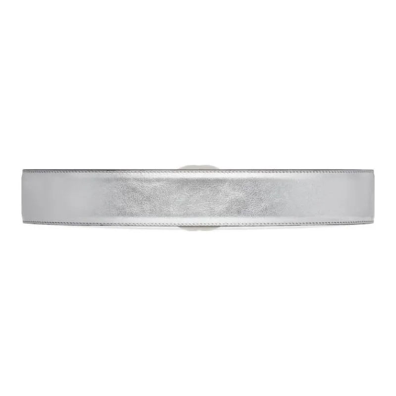 GUCCI Leather Leather Belts Women's Silver Width 4.5cm-1