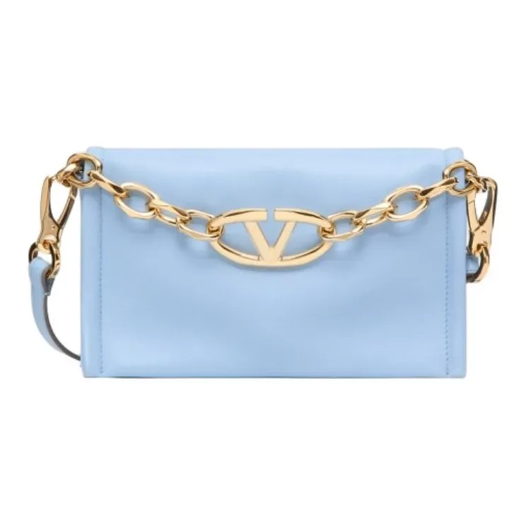 Valentino Vlogo Sheepskin Shoulder Bag, Crossbody Bag, Handbag Women's Light Blue-0
