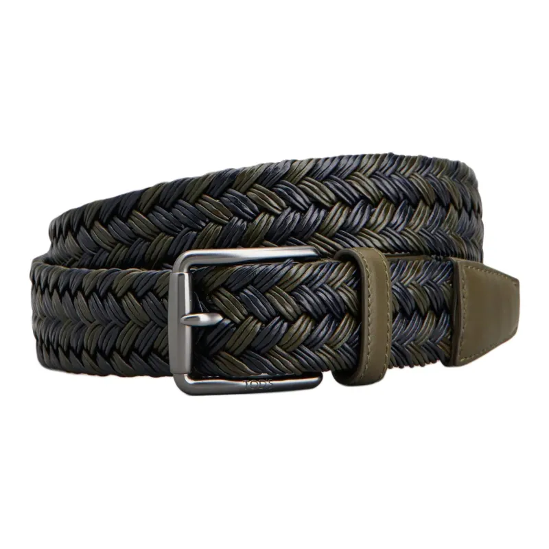 TOD'S Leather, Metal, Cotton Leather Belts Men's Green 3.5CM-0