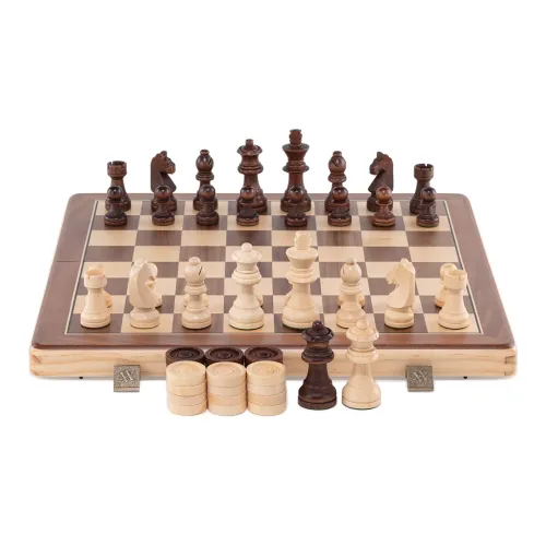 A&A LINGYU Solid Wood Chess Checkers Set With Instruction Board Games