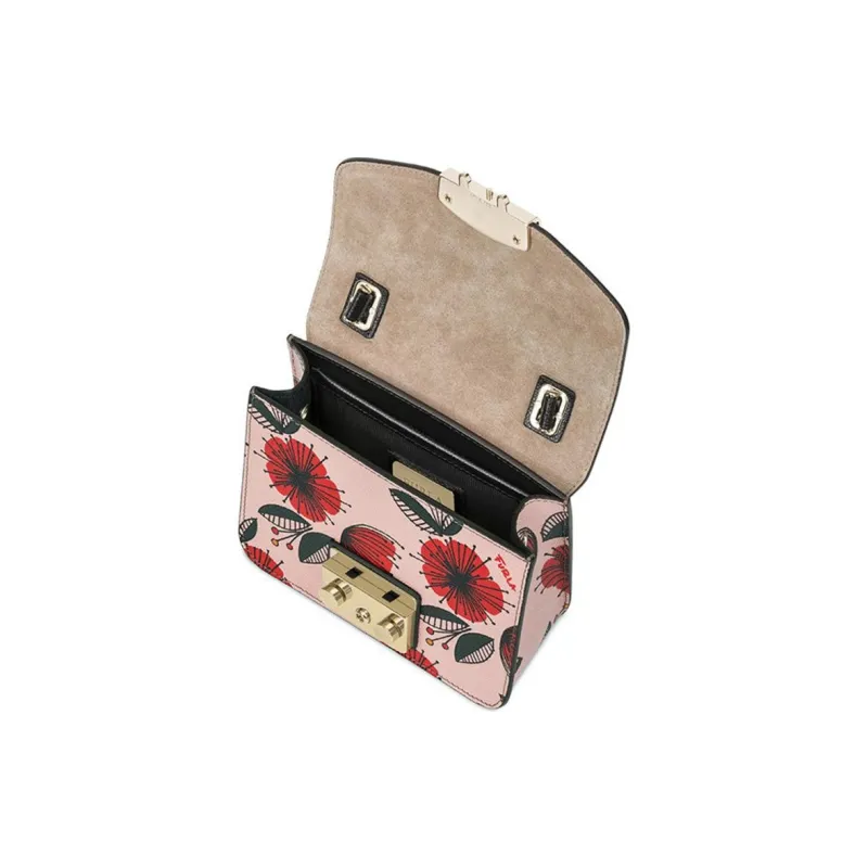 Furla Metropolis Collection Cow Leather Small Square Bag, One Shoulder Handbag Mini Women's Light Pink-5