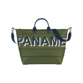 LONGCHAMP Paname Cow Leather Travel Bag Medium Size Unisex Green Khaki