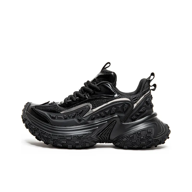 CAIHEE Anti Slip And Wear Resistant Height Increasing Low Top Chunky Sneakers Unisex Black Warrior-8