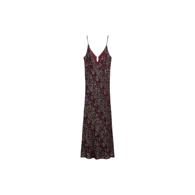 ZARA ZW Series Slip Dresses Women's Dark Purple Red-1