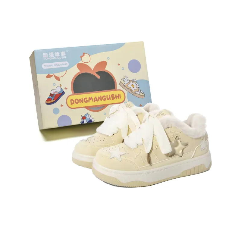 Anime Story Anti Slip Wear Resistant Lightweight Breathable Low Top Skateboard Shoes Women's Cream Blue Box Included-6