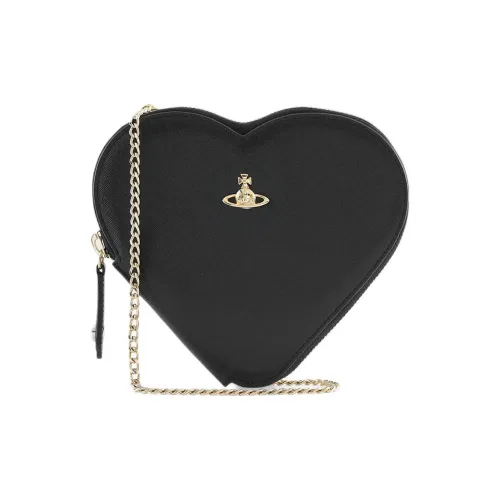 Vivienne Westwood Cow Leather Heart Shaped Bag, Shoulder Bag, Crossbody Bag Women's Black