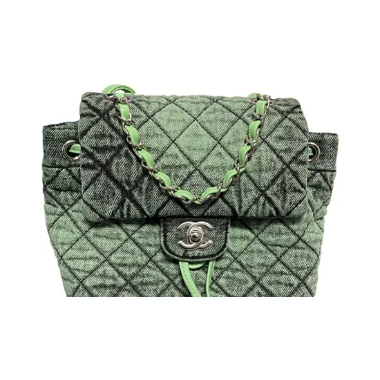 CHANEL Denim Backpack Women's Green-3