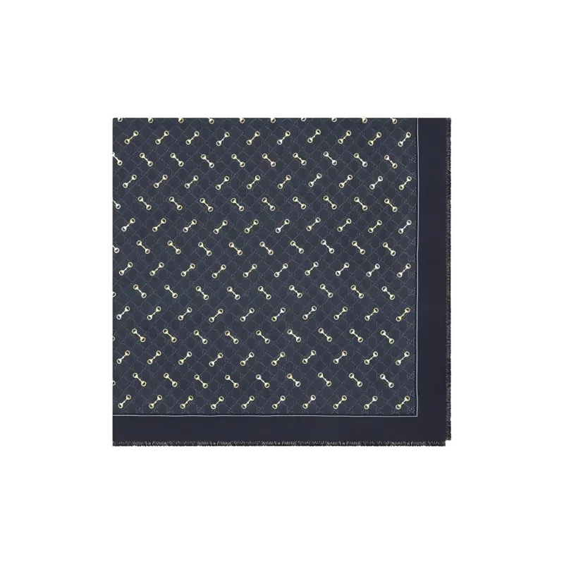 GUCCI Horsebit-Print Fringed Scarf-1