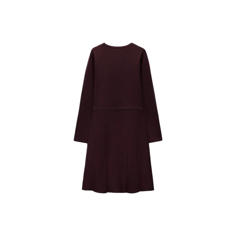 ZARA Long Sleeved Dresses Women's Burgundy-1