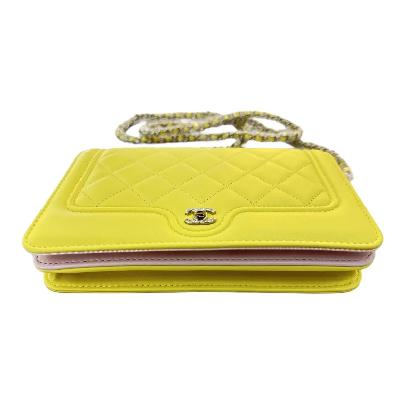 CHANEL WOC Lambskin Shoulder Bag, Crossbody Bag Mini Women's Yellow-2