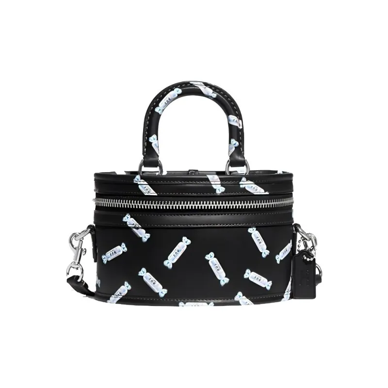 COACH Baymax Rabbit, Collaboration Trail Leather Box Bag, Makeup Bag, Handbag Women's Black-0