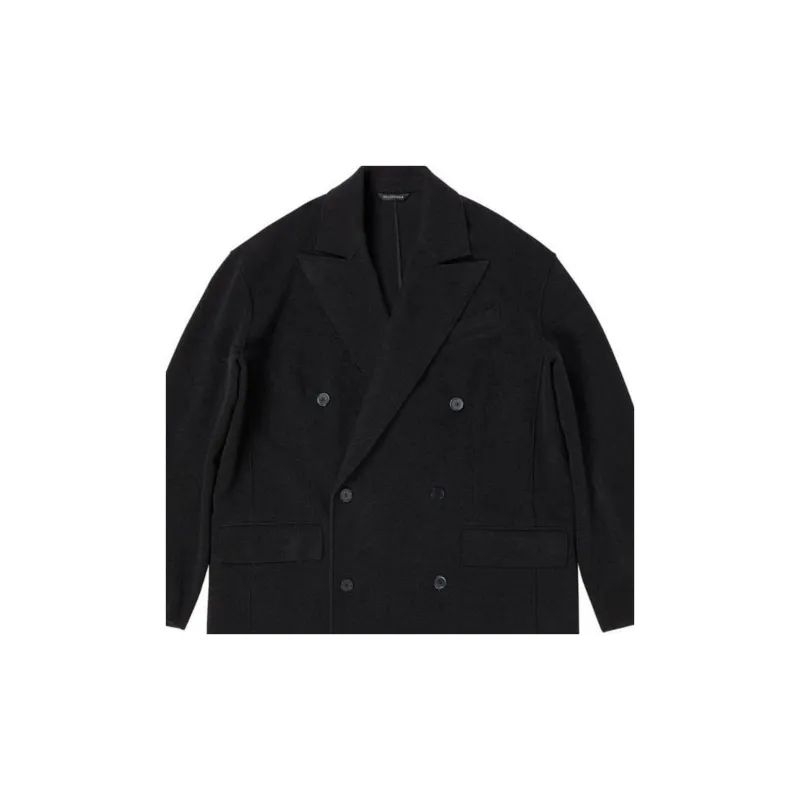 Balenciaga FW22 Velvet-feel Coat Loose Fit Style Women's Black-2