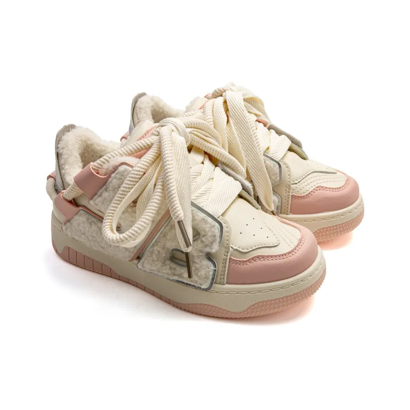 STAE Warm Anti Slip And Wear Resistant Low Top Skateboard Shoes Women's Pink Silver-2