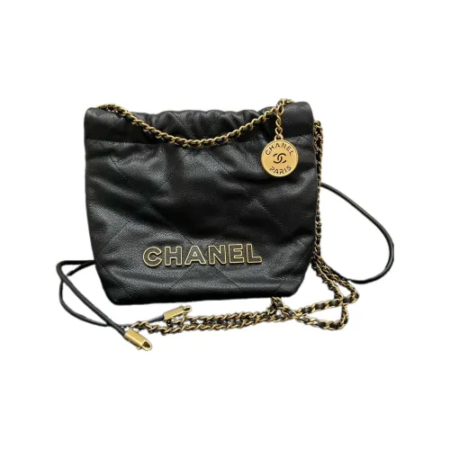 CHANEL 22Bag Grain Calfskin Trash Bag, Shoulder Bag Mini Women's Black