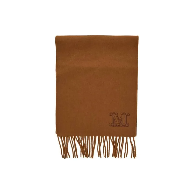 MaxMara Logo Embroidered Fringed Edge Scarf-1