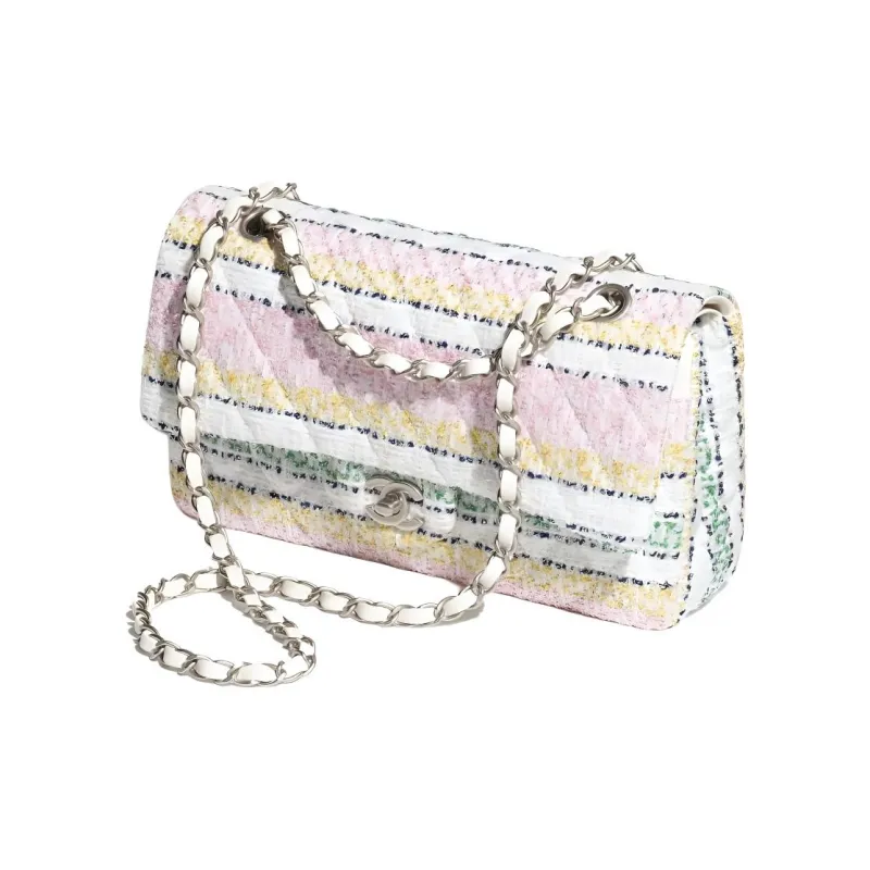 CHANEL Classic Flap CF Fabric One Shoulder Handbag Women's Light Pink Multicolor-1
