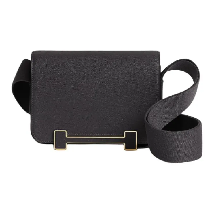 HERMES Geta Mysore Goat Skin Crossbody Bag Shoulder Bag Women's Black-0