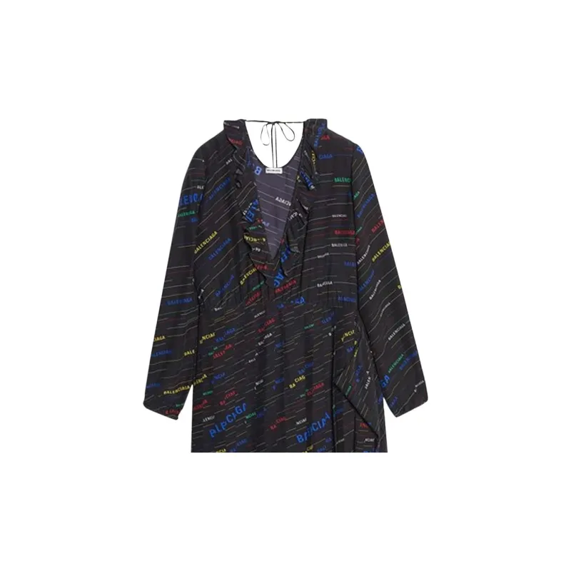 Balenciaga Logo Pleated Dress 'Black'-1