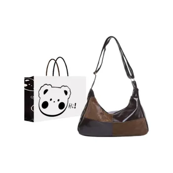 NX DOUGHNUT PU Unique Design Fashion Patchwork Portable Tote Shoulder Bag Regular Women's Brown/Black
